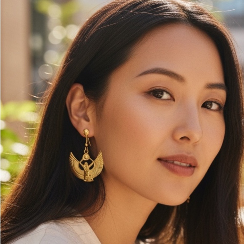 Gold-tone and Vintage Winged Isis Earrings